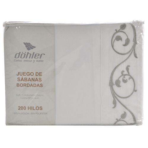 Juego de sábanas 1 plaza 230 hilos con bordado blanco
