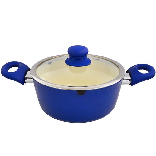 Cacerola azul 20cm aluminio, revestimiento en cerámica y tapa vidrio