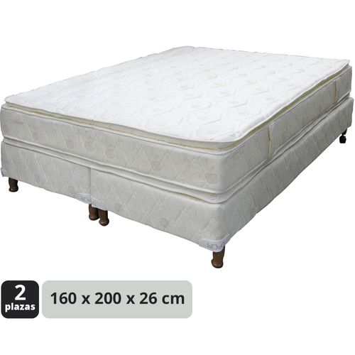 Conjunto de Sommier 2 plazas Queen 160x200x26cm Doble Pillow