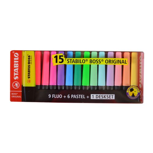 Resaltador STABILO Boss 9 flúo + 6 pastel 15 un.