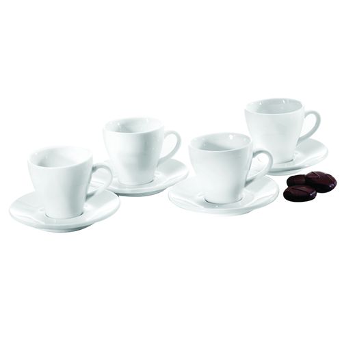 Set x4 tazas 60ml con platillo cerámica blanco
