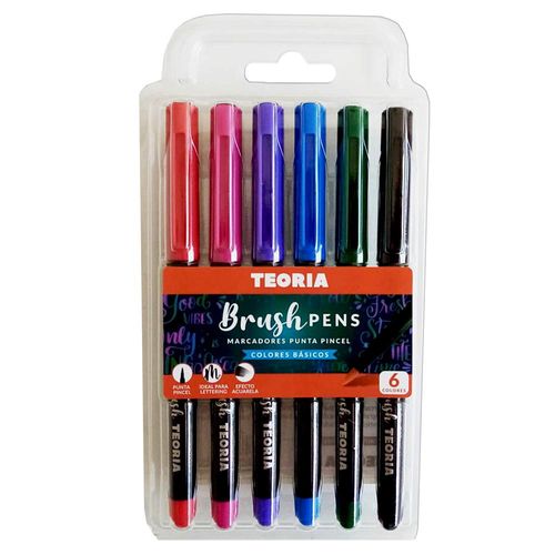 Marcadores TEORIA+ punta pincel 6 colores clásicos