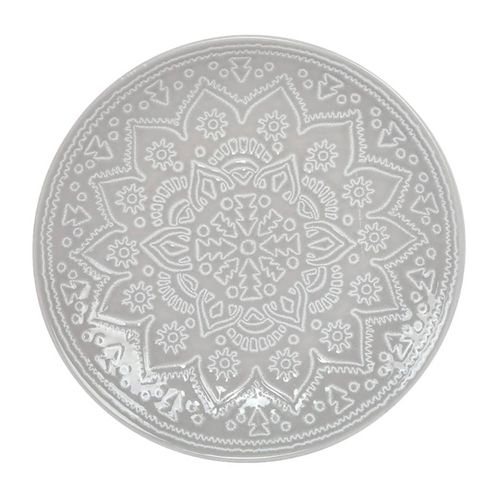 Plato postre 20 cm cerámica decorado gris mandala