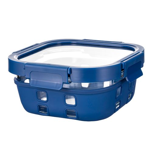 Contenedor vidrio cuadrado 800 ml con cubierta silicona y tapa hermética