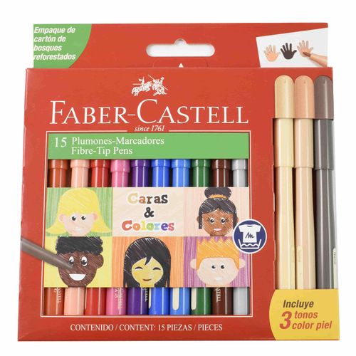 Marcadores FABER CASTELL finos caras y colores 12 unidades+3