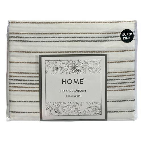 Juego de Sábanas HOME Super King 180 hilos blanco con franjas