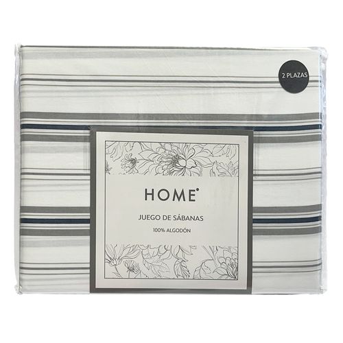 Juego de Sábanas HOME Full 180 hilos blanco/gris con franjas