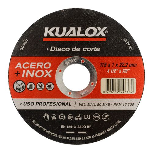 Disco KUALOX corte acero inoxidable + metal 4 1/2' 1