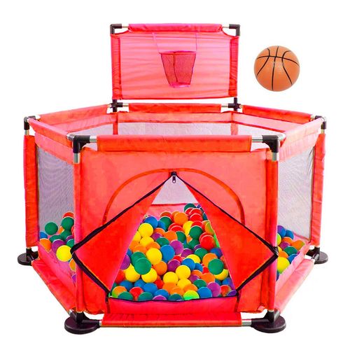 Pelotero con tablero de básquet rojo