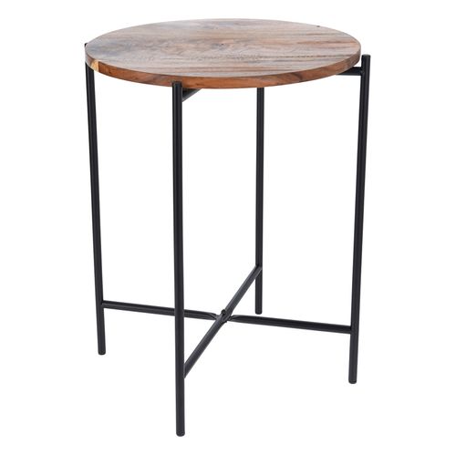 Mesa auxiliar de madera de acacia y metal 41x55x50 cm