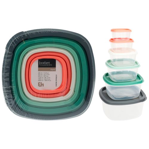 Set 6 contenedores plastico 225 375 650 1125 1900
